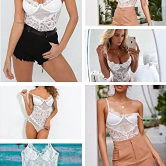 Women One Piece Bodysuit V-Neck Floral Lace Babydoll Sexy Lingerie - Picture 6 of 6